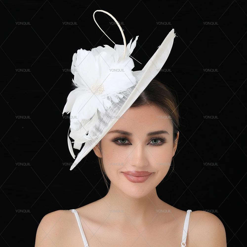 High quality Sinamay Fancy feather flower Fascinator Headwear Hat for elegant Women Bridal Girls Headwear Hair Accessories