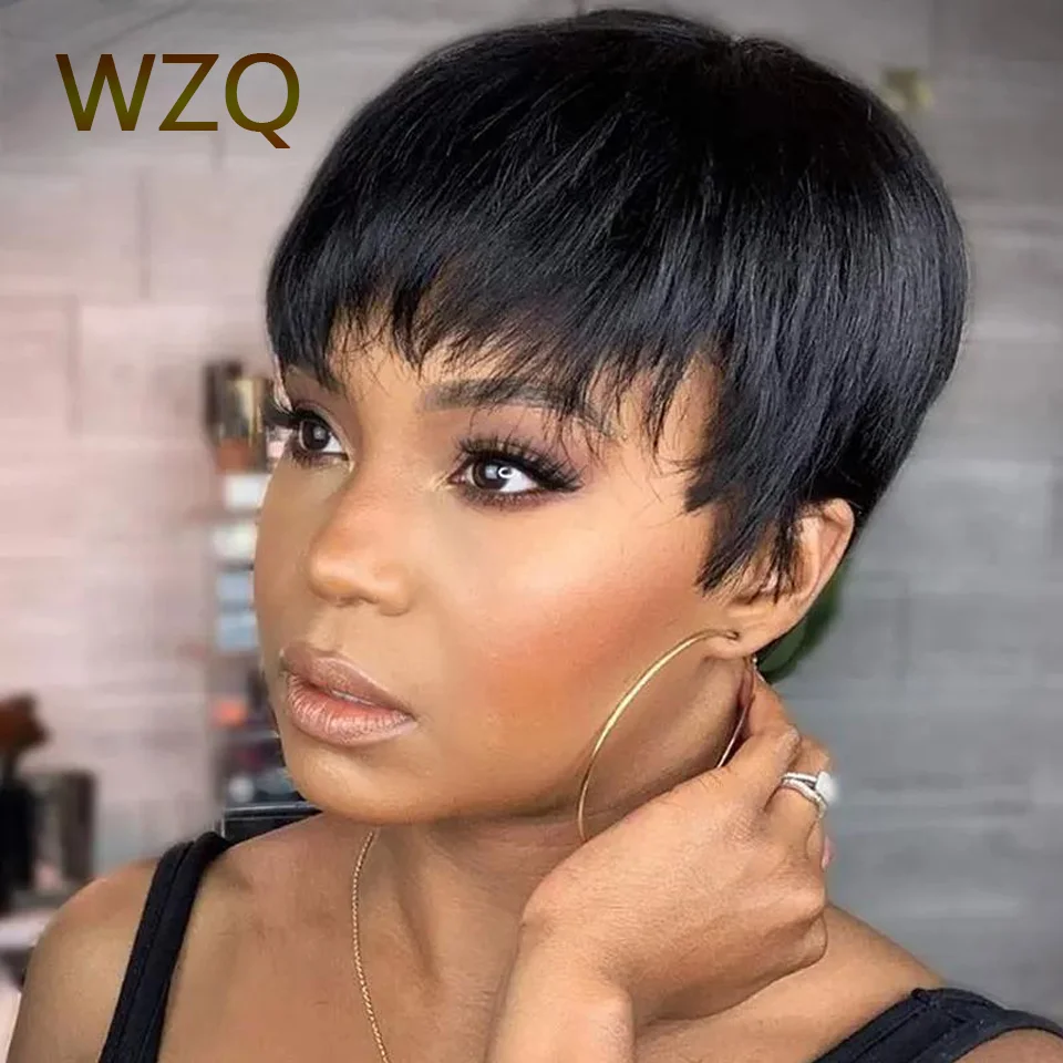 Glueless Short Pixie Cut Wig Human Hair Ready to Wear Brazilian Human Hair Wigs For Women Black Natural Color Full Machine Wigs