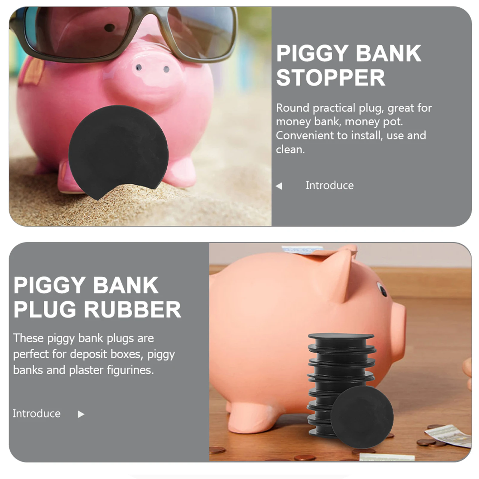 

Vaguelly 10pcs Round Rubber Stopper Jar Piggy Bank Plug Caps Grommet Kit Unbreakable Black Savings