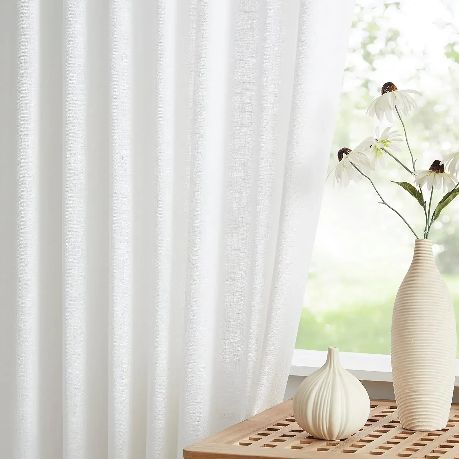 Cortinas semitransparentes plisadas con pellizco blanco, cortinas de ventana con filtrado de luz texturizada de 108 pulgadas para sala de estar y dormitorio Ra