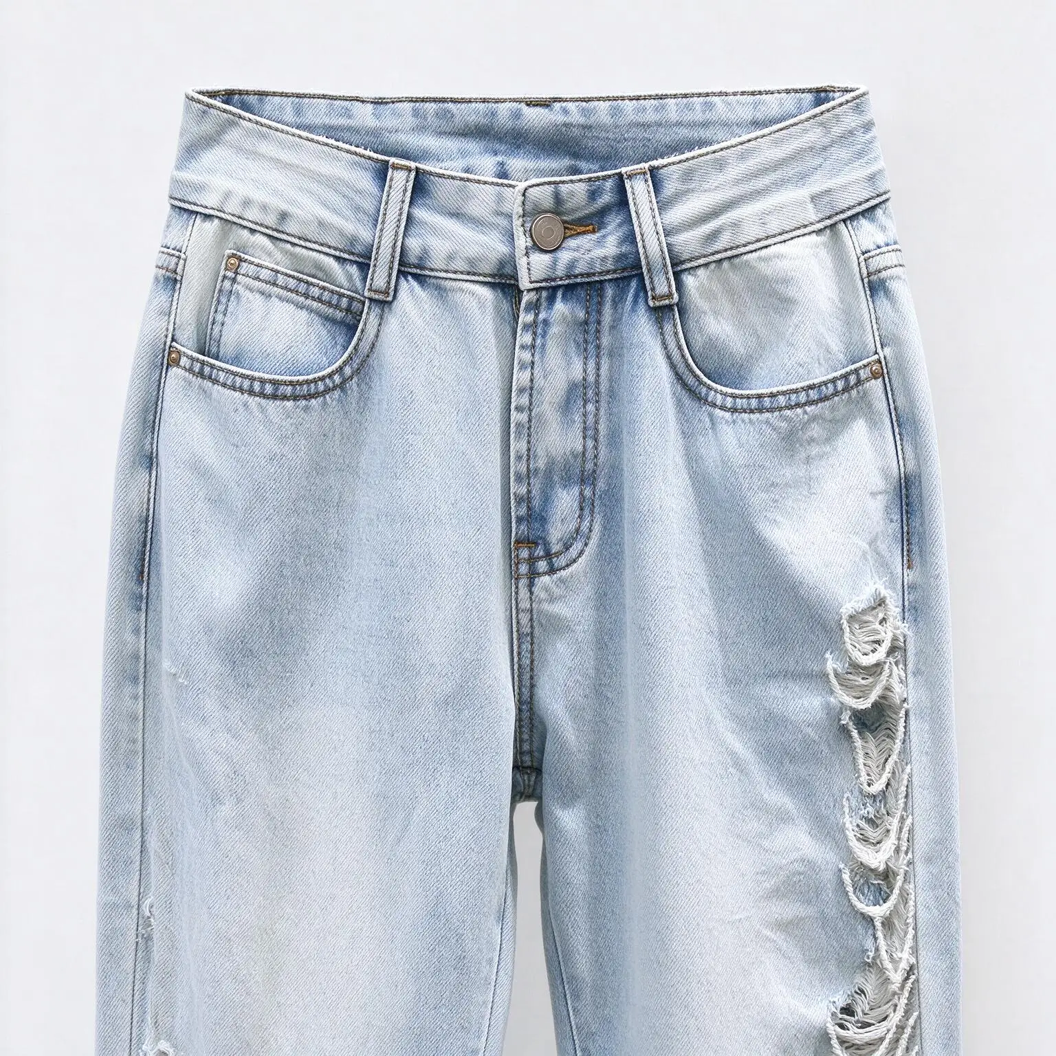 Women's High Waist Ripped Flare Jeans With Frayed Tassel Details