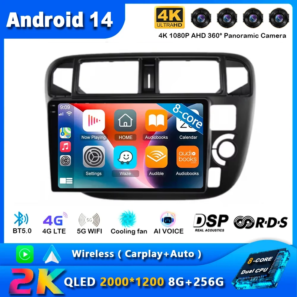 

Car Raido Android 14 For Honda Civic EK3 EK4 EK9 1995-1999 Navigation Multimedia Video Player Auto Carplay Autoradio Audio QLED