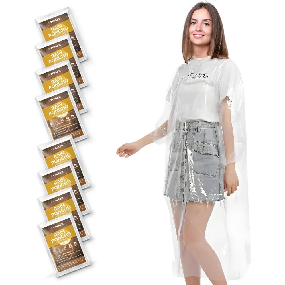 

Дождевые пончо VOISEN для взрослых, семейный пакет пончо, 16 упаковок пончо для взрослых, аварийные одноразовые пончо от дождя, прозрачные