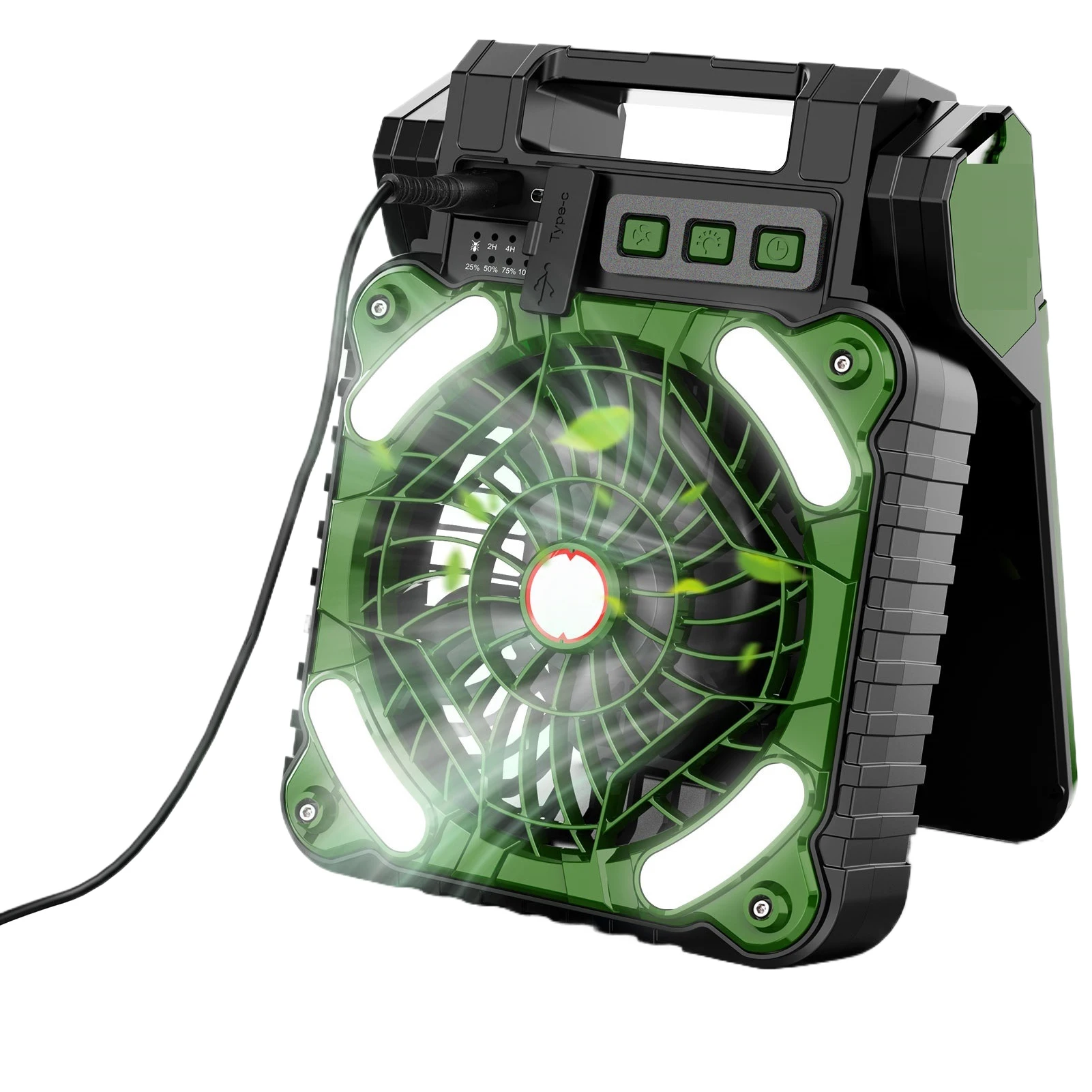 

Portable Foldable Mini Fan Light For Camping Fishing Hiking Has Long-lasting Battery Life. Wind Military Green