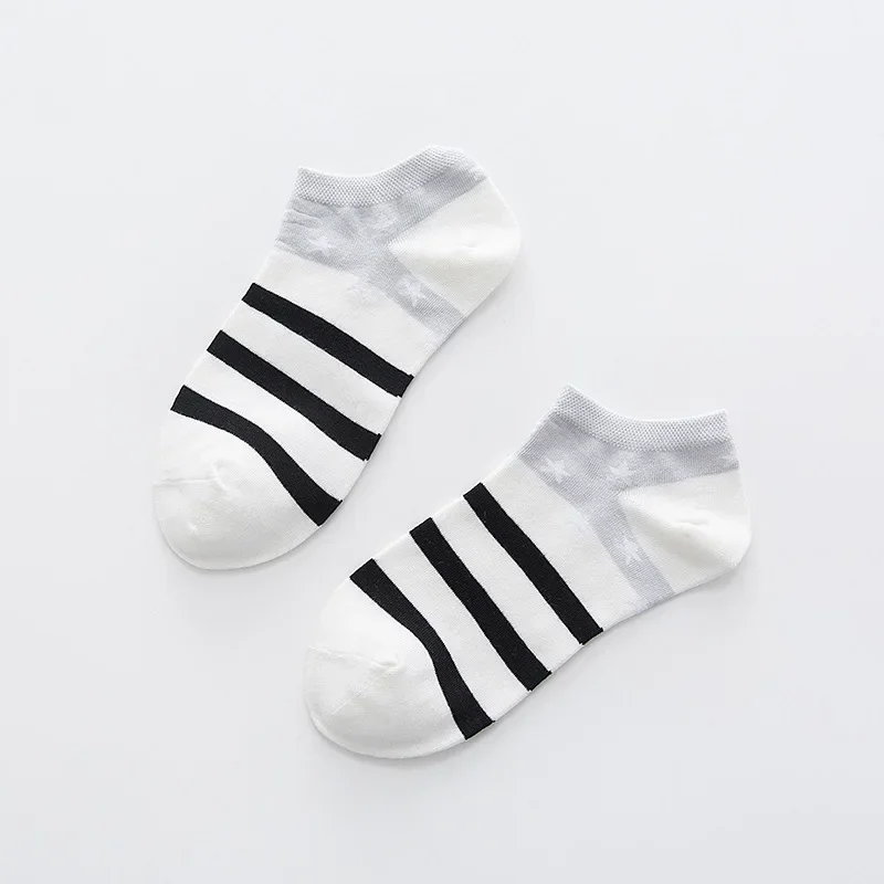 1 Pairs Fashion Stripe Five Stars Short Sock Women Cute Funny Socks Female Casual Cotton Girl Ankle Socks Kawaii