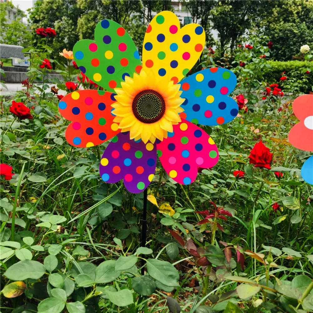 

Multistyles Sunflower Windmill Liucai Wave Point PVC Stake Standing Lawn Flower Pinwheel Diameter 36cm Garden Yard Wind Spinner