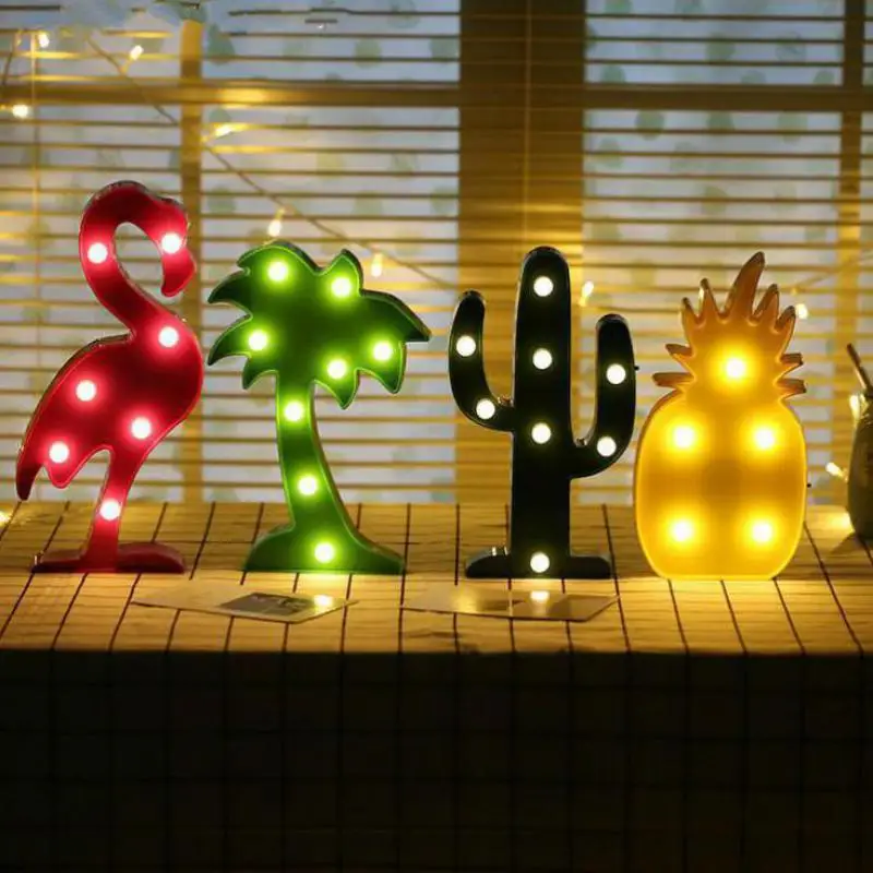 

Decorative Flamingo Led Night Light Pineapple Cactus Nightlight Marquee Home Christmas Party Decor Table Lamp