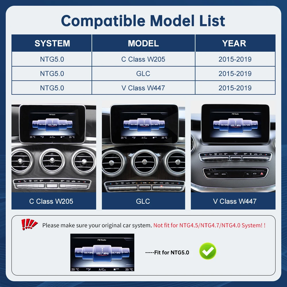 Road Top 12.3 inch Ultra Thin Multimedia Carplay Display For Benz C Class W205 GLC V Class W447 2015-2019 NTG5.0 Touch Screen
