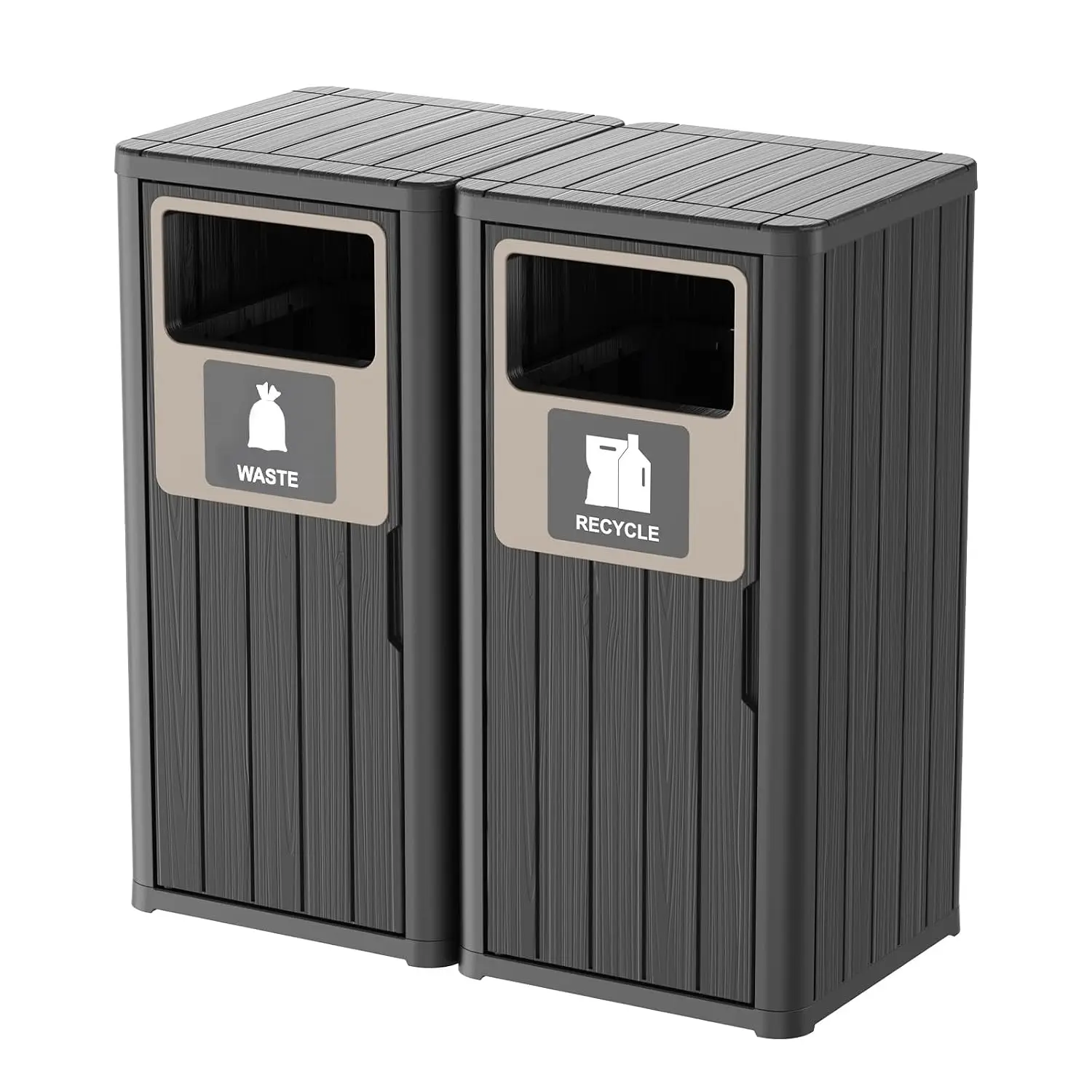 31-Gallon Outdoor/Indoor Resin Trash Can with Top-Hinged Lid, Weather-Resistant & Non-Absorbent Wipe-Clean Surface, Weighted Anti-Skid Base