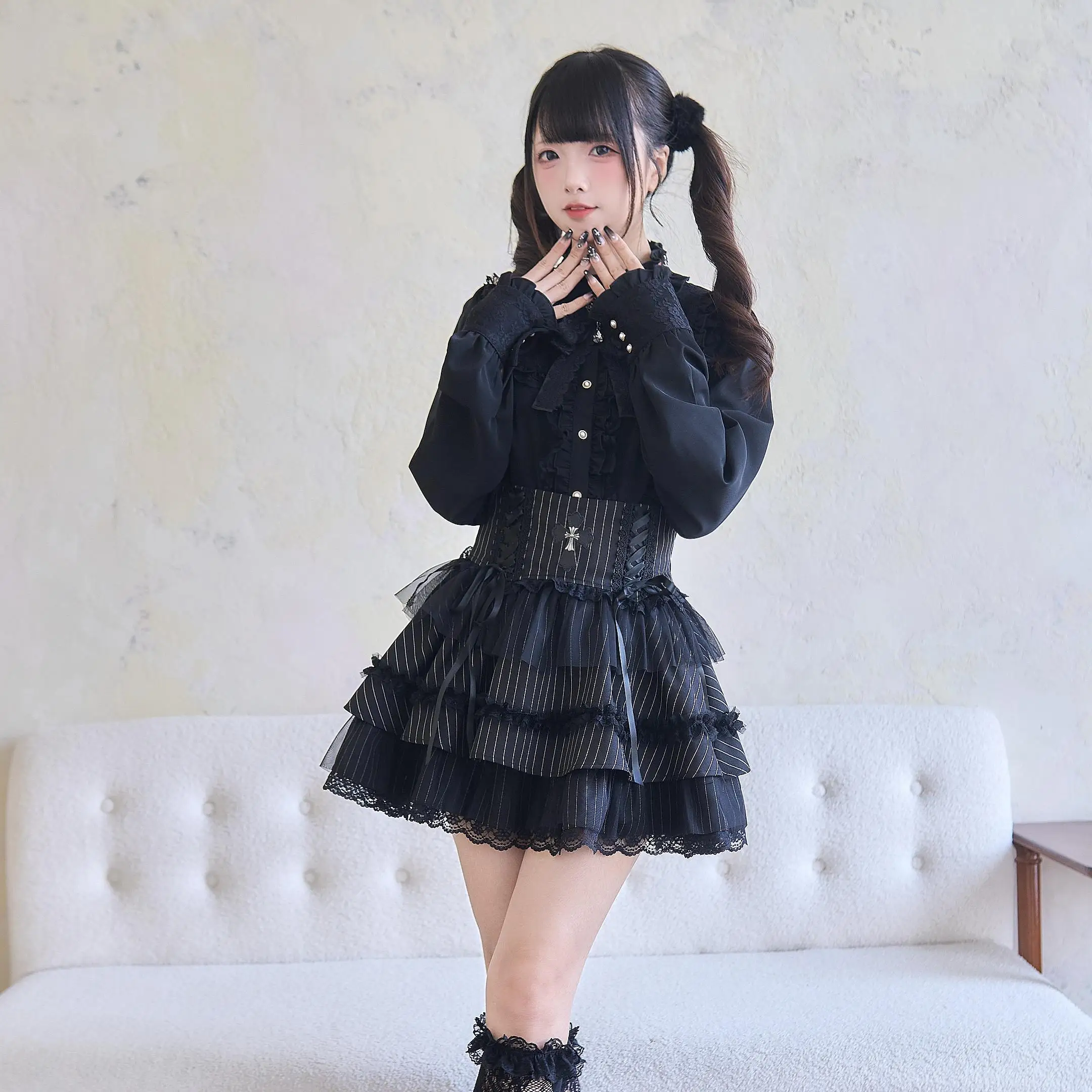 Japanese Mines Style Mass-produced Ruffles Stand Collar Bow Long Sleeve Single-breasted Sweet Lolita Shirt Top Women Spring 2025