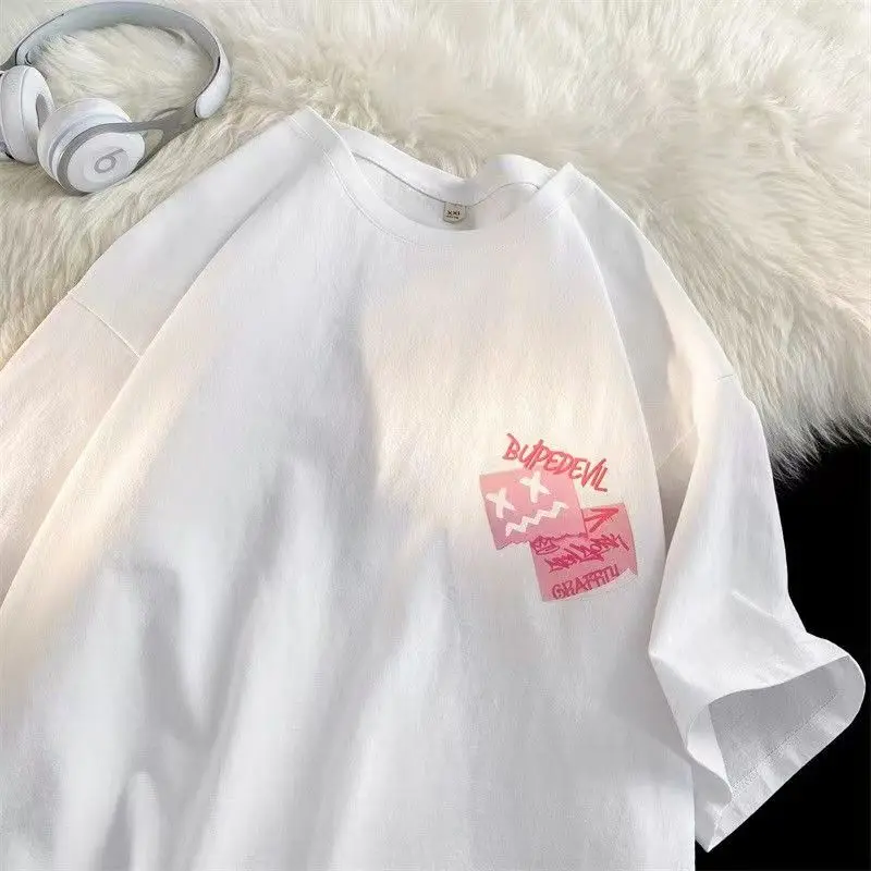 DAYIFUN-Women's Letter Printed T-shirts Short Sleeve O Neck Tops Female Tees Harajuku Oversized Casual High Street Unisex Tshirt