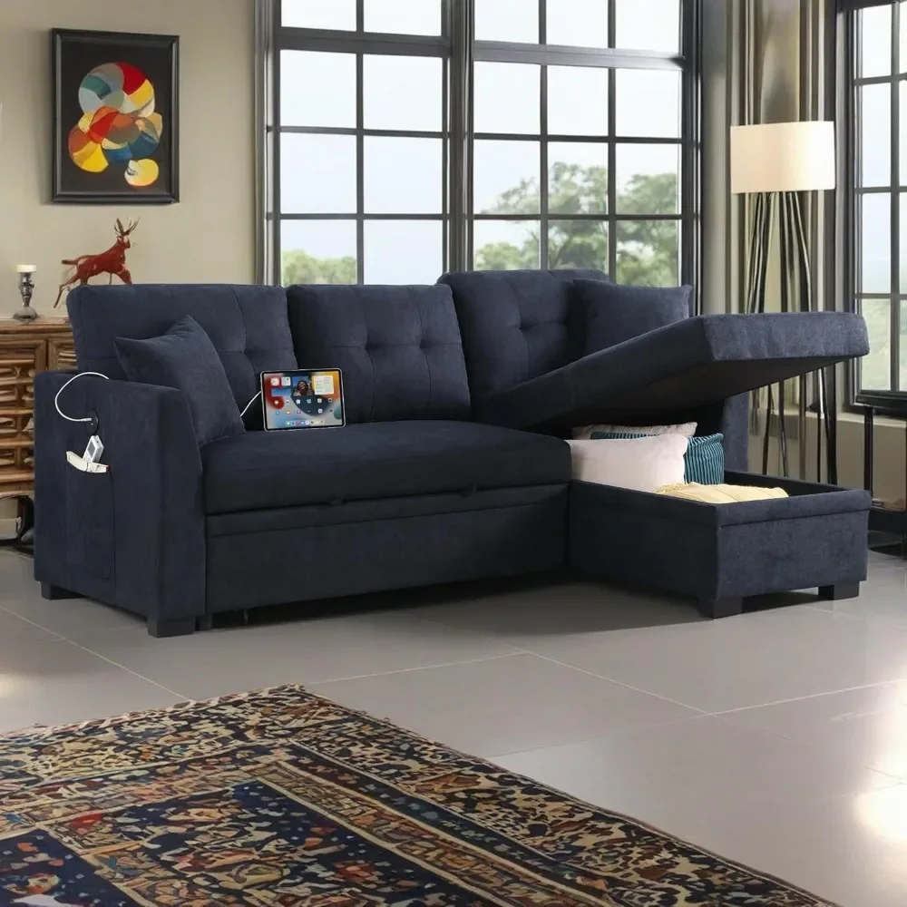 3,5-Zoll-L-förmiges Cabrio-Kombination sofa mit Liege und USB, 4-Personen-Samt-Schlafs ofa