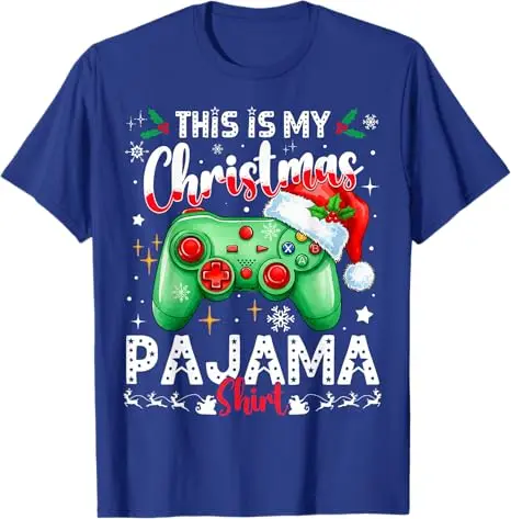 This Is My Christmas Pajama Video Game Gamer Boys Teens T-Shirt Funny Gamer Y2k Xmas Holiday Clothes Family Pajama Saying Tee