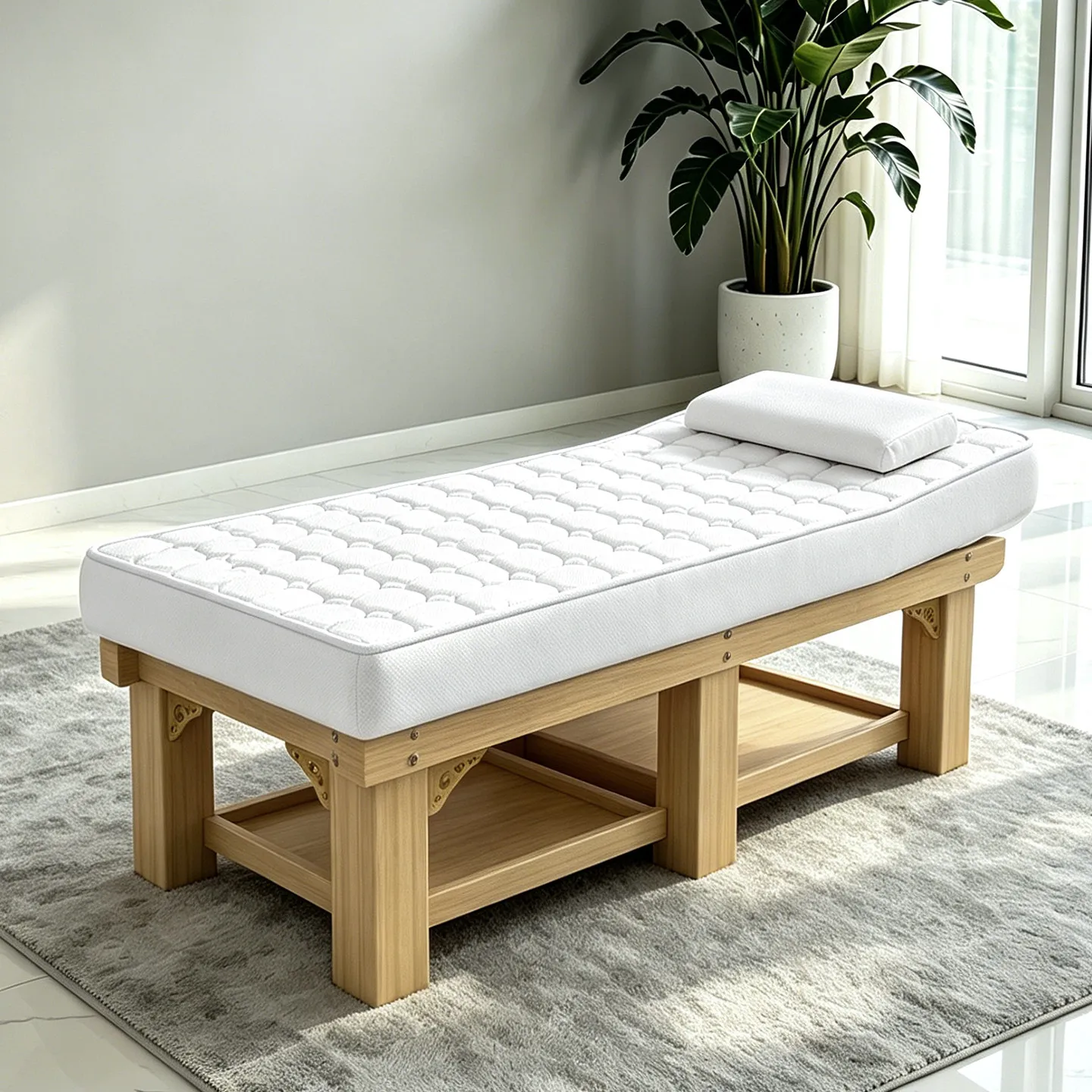 Solid wood beauty bed, suitable for massage spa, beauty tattoo, body sculpting, ear picking, manual lifting, locker