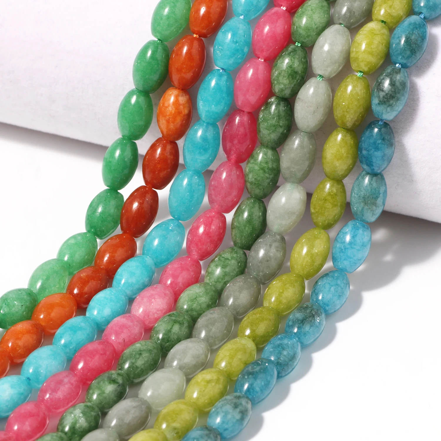 8x12mm Oval Shape Jade Beads Rice Tourmaline Amazonite Morganite Stone Loose Beads For Jewelry Making DIY Charms Bracelet