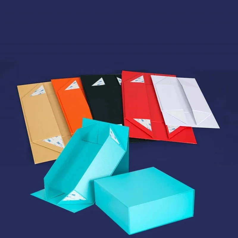 2Pcs/lot Folding Gift Packaging Box Flip Cover Magnetic Gift Rectangular Hard Cardboard Boxes