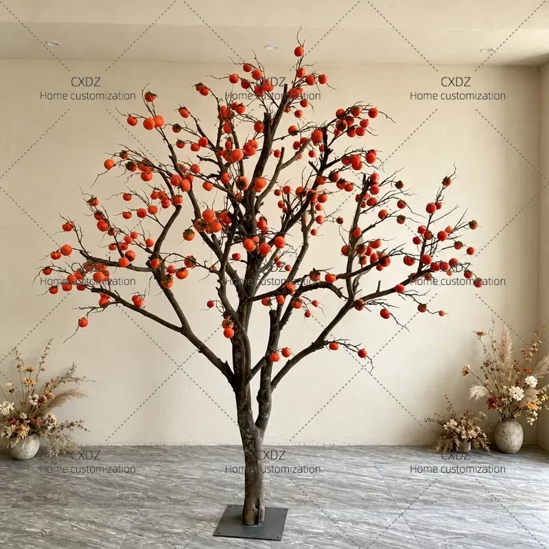 New Chinese Style Artificial Persimmon Tree Red Fruit Decoration for Shop Entrance Courtyard Window Indoor Outdoor New Year