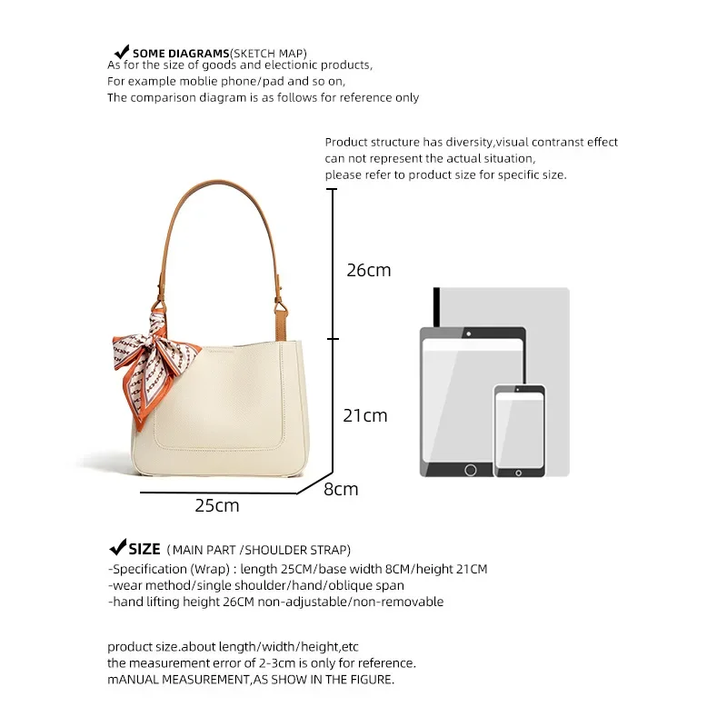 Fashion Off White Genuine Cow Leather Tote Bag for Women 2 Pcs Shoulder Handbag Sets Detachable Inside Pocket Design