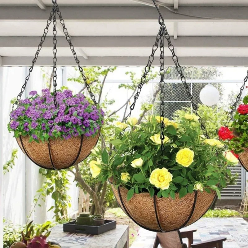 10pcs Bird Feeders Hanger Imitation Rattan Hanging Flower Pot Chains Decorative Grow Basin Home Garden Decor-AT35