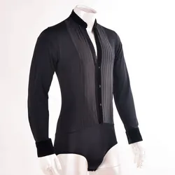 Latin Dance Velvet Collar Satin Front Shirt Cardigan Stitching Buttons Men Latin Dance Bodysuit Shirt