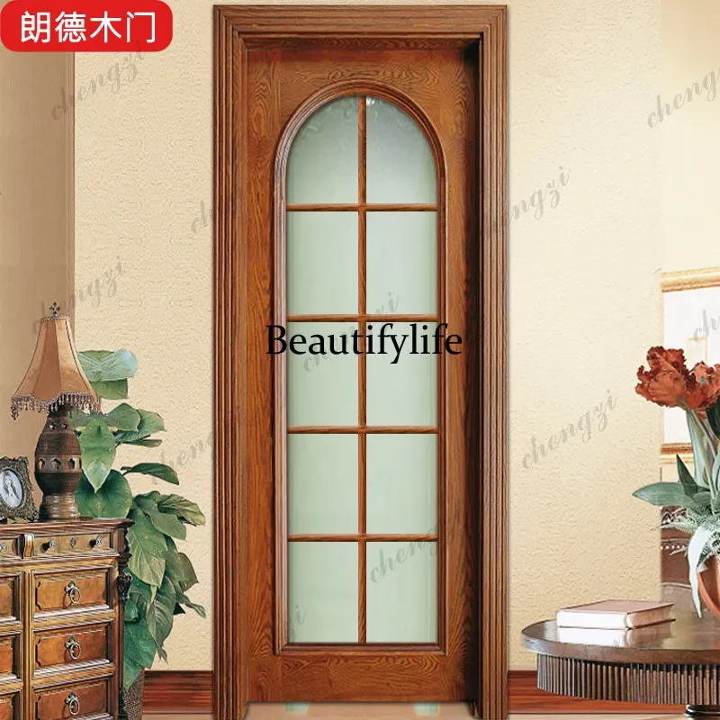 C178 American simple red oak open paint bedroom set custom kitchen and bathroom multi-layer solid wood home swing door
