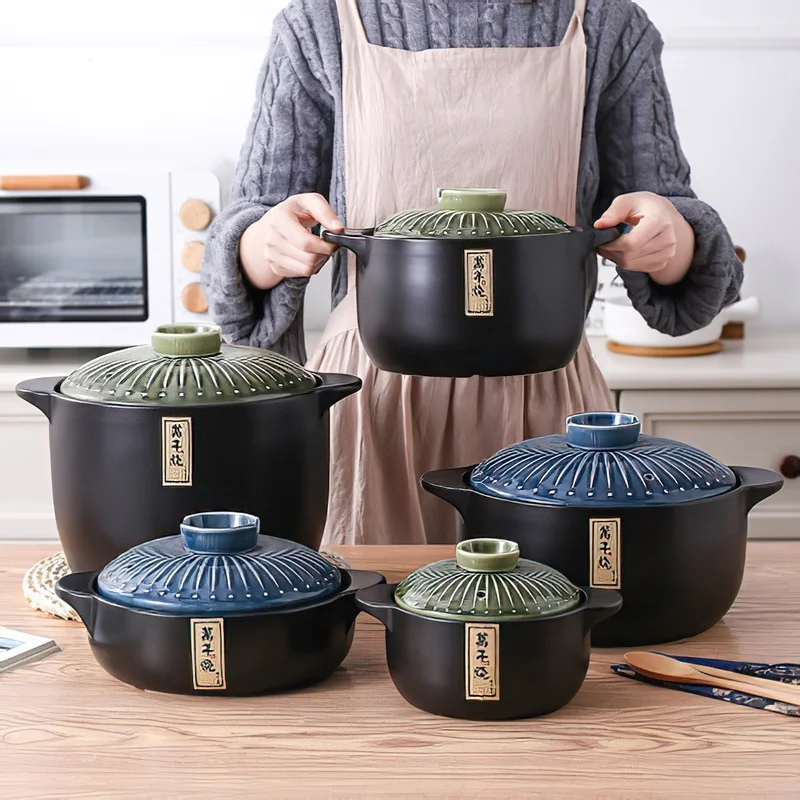 Ceramic Casserole Japanese Round Green Blue 2.5-6L Multiple Size Cooking Pot Cookware Household Kitchen Supplies Saucepan