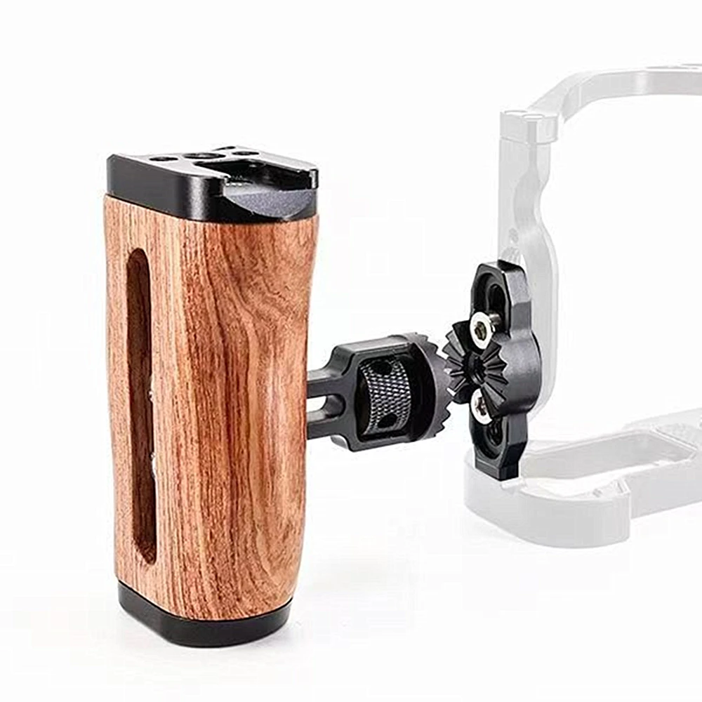 En bois 360 ° Poignée latérale rotative avec vis de 1/4 pouces pour appareil photo numérique sans miroir, Cage pour appareil photo DSLR avec support de chaussure froide