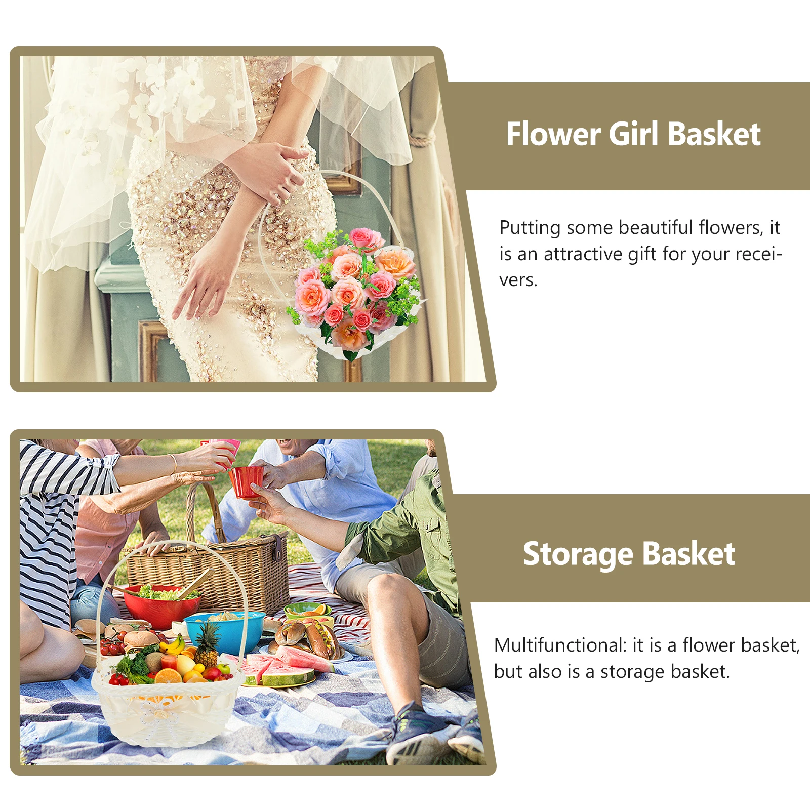 

Woven Flower Handicraft Portable Flower Girl Basket Basket Storage Portable Handles Home Decoration Party Wedding Gift