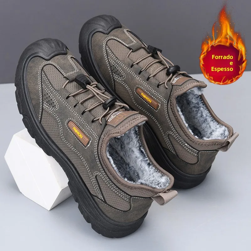 メンズ冬用綿靴フリース裏地付き厚底ソフトボトム滑り止めカジュアル中高年男性用ブーツ