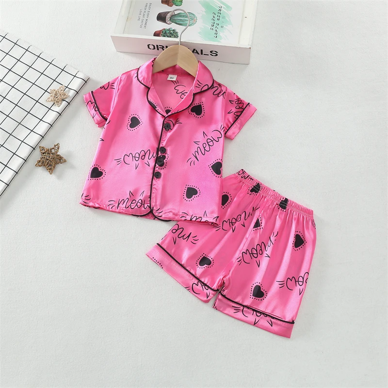 New Summer Baby Clothes Kids Girls Pajamas Children Sleepwear Shirt Shorts 2Pcs/Sets Infant Clothing Toddler Cute Causal Costume