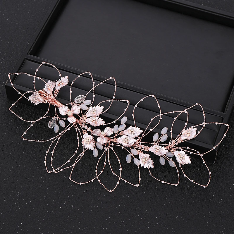 Trendy Wedding Hair Accessories Gold Headband Rhinestone Crystal Flower Headband Leaf Headdress Bride Hair Accessories Handmade