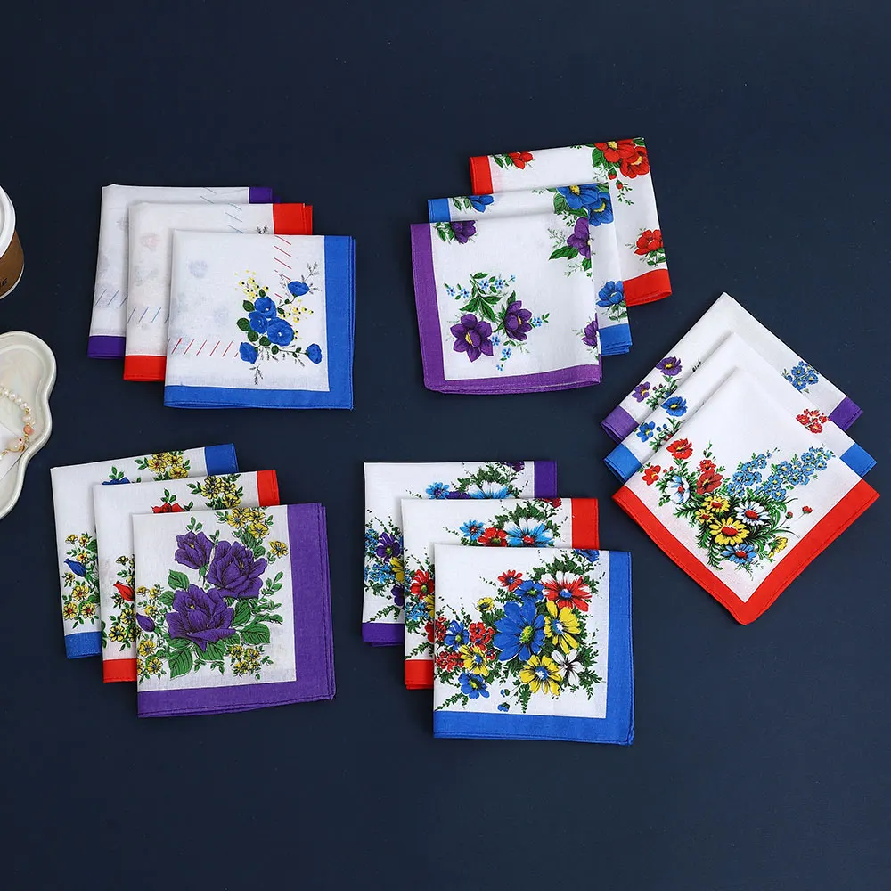 12 Packs of Pure Cotton Handkerchiefs, Women's Cotton Printed Handkerchiefs, Universal for All Seasons, New Year's Wedding Supplies, Flap Pocket Pants Towels, Sweat Towels