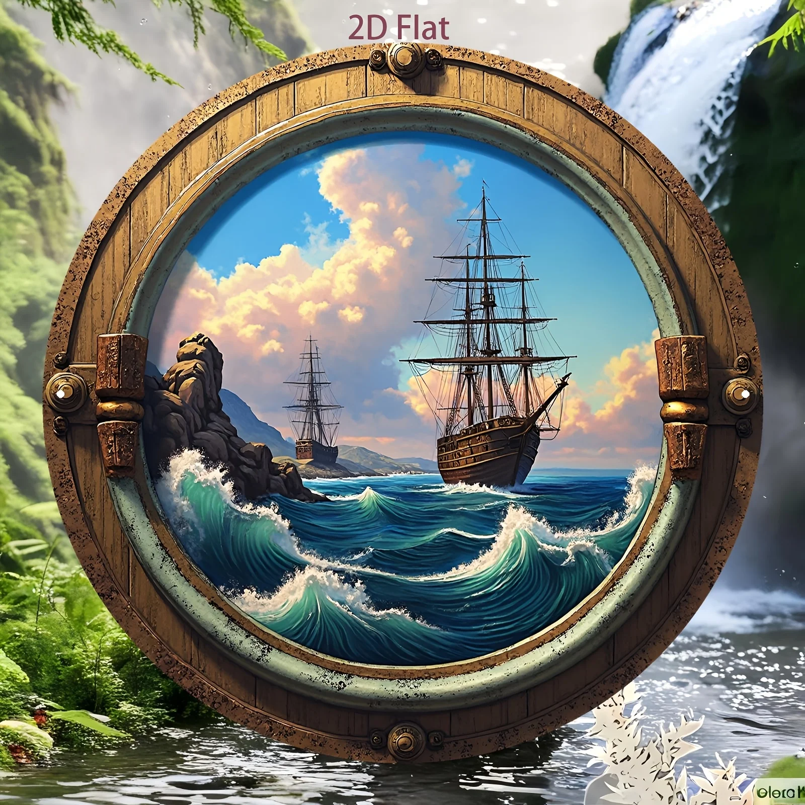 2D Flat Aluminum Round Nautical Compass Wall Decor Sign, Vintage Ship Wheel Metal Art for Living Room Bedroom Study, Unique Hous