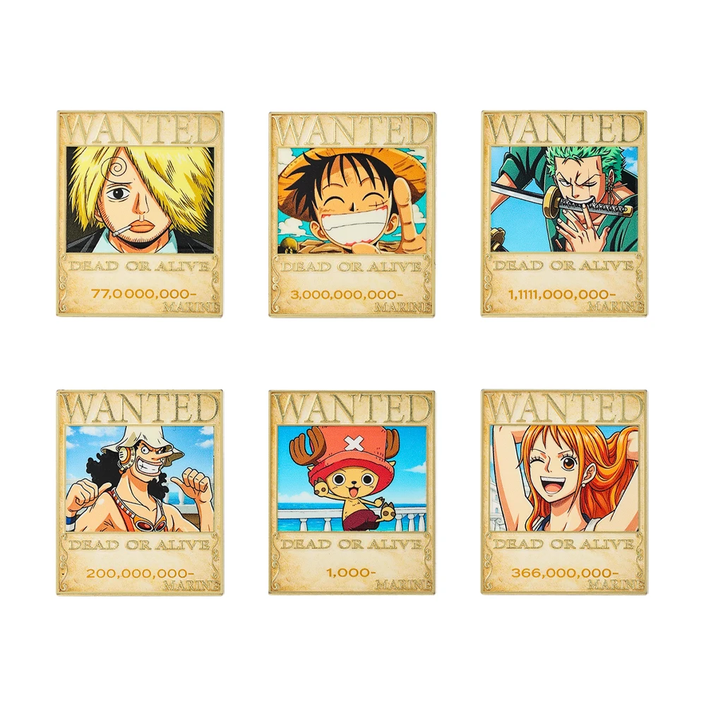 6pcs Wanted Poster Character Brooch Set Straw Hat Pirates Anime Enamel Pins,Decorative Metal Badge Pins as Birthday Gifts