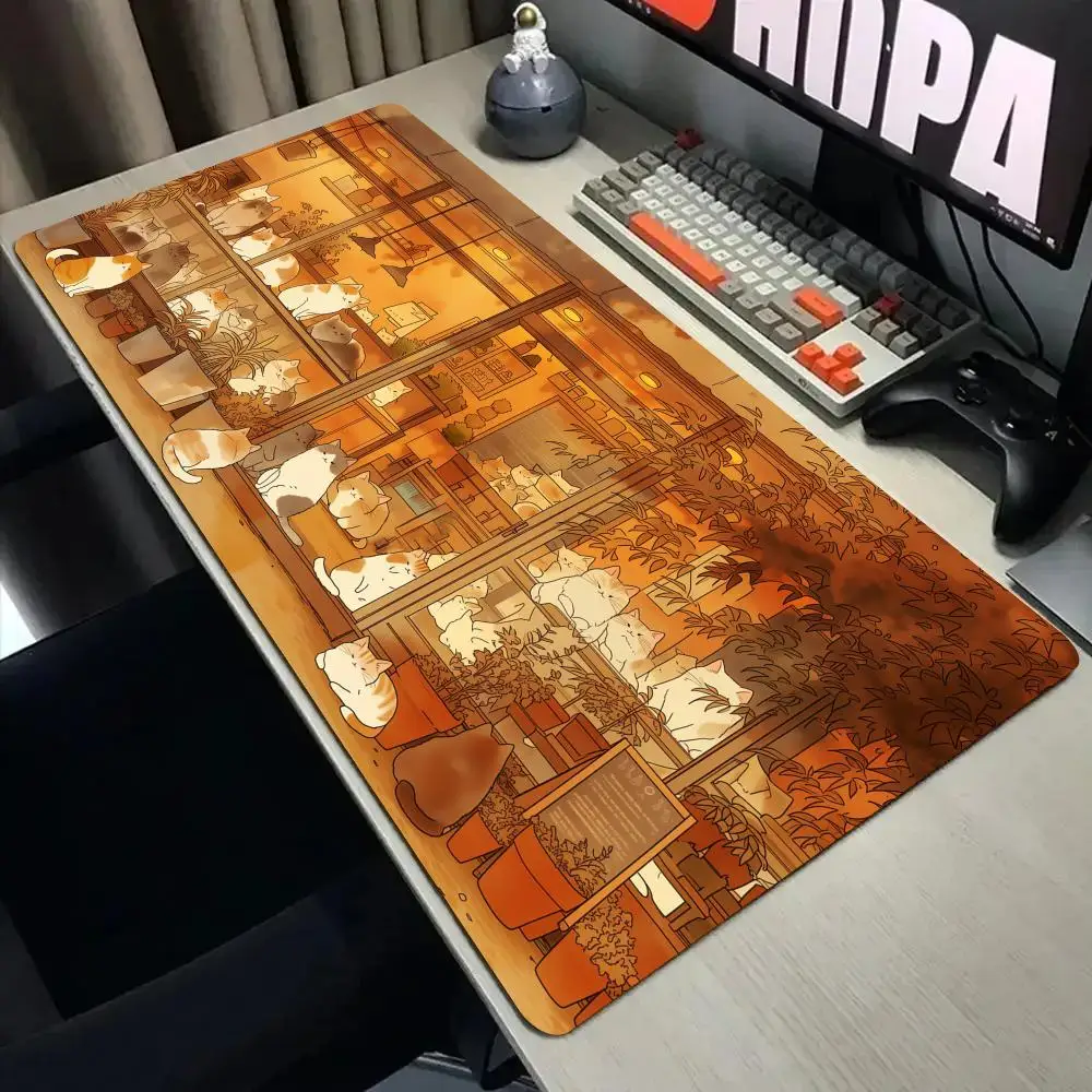 Anime mousepad Cute Cat Cafe Mouse Pad Desk Mat with Stitched Edge Non-Slip gaming mats pc accessories keyboard desk pad mauspad