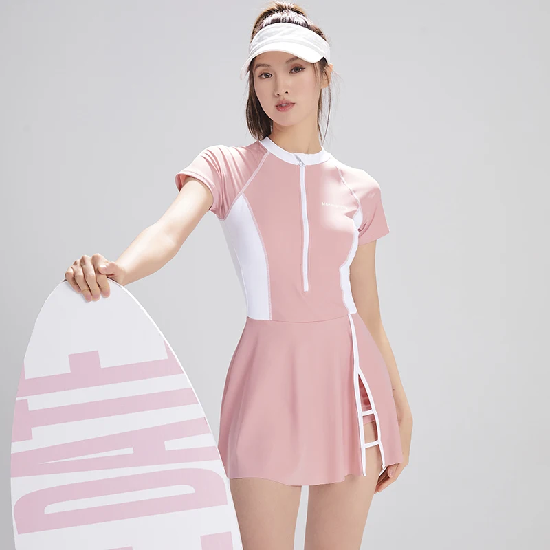 Swimming Suit Women Pink Sexy Zipper Padded Beach Wear Special Dress Design Ladies Beach Surfing Suit Korean Style Swimwear