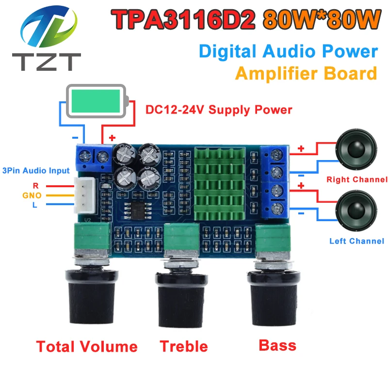 XH-M567 TPA3116D2 Dual-channel Stereo High Power Digital Audio Power Amplifier Board Audio Power Amplifier Board 80W*2