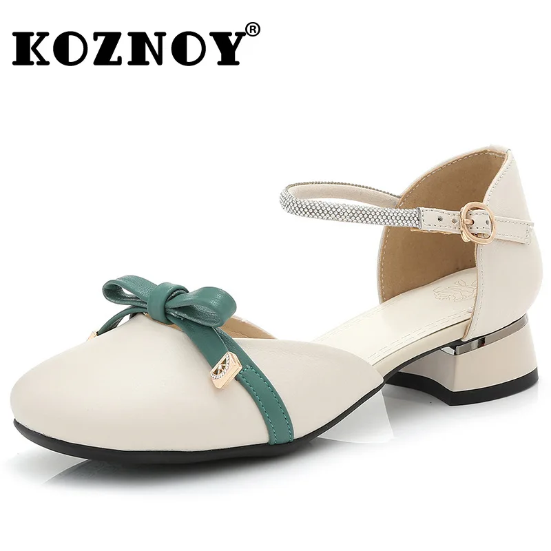 Koznoy scarpe da donna 3cm sandali con zeppa moda mocassino fibbia estiva donna punta tonda piattaforma in vera pelle naturale Bling comodo