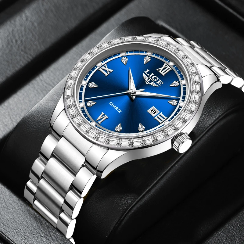 LIGE Top Brand Luxury Watches for Men Fashion Business Classic Stainless Steel Clock Simple Dial Auto Date Quartz Man Watch Gift