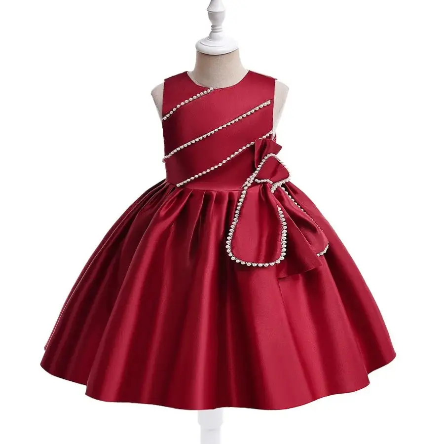 

Children's Dress Princess Dress Satin Beaded Host Piano Girl Birthday Party Flower Girls Performance Dress
