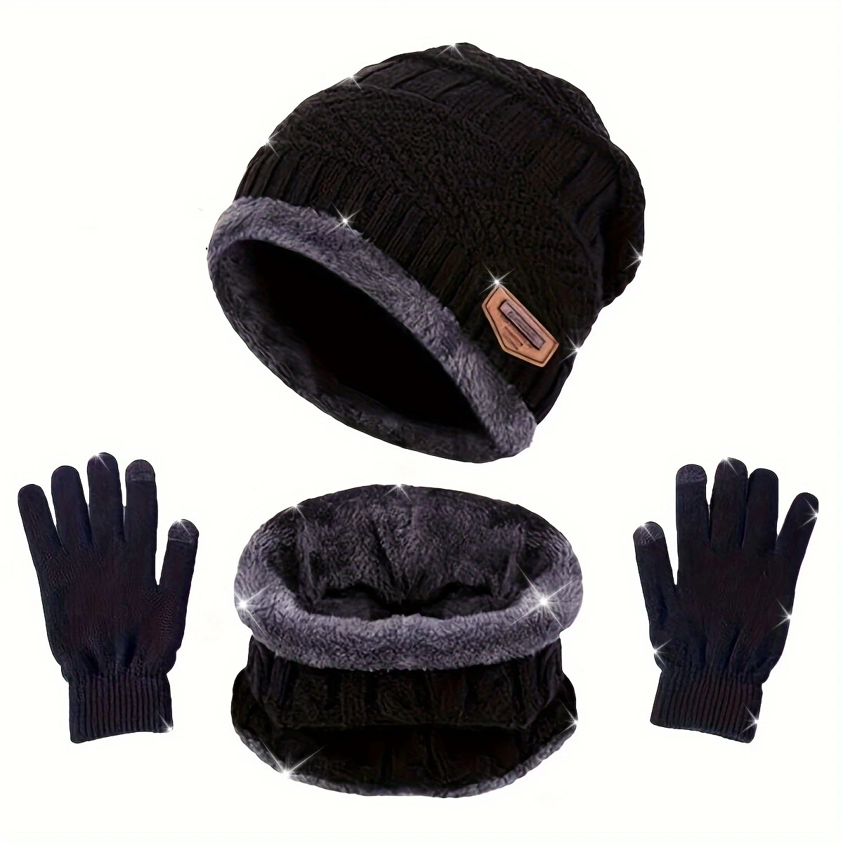 3-Piece Winter Warm Men's Knitted Hat Scarf Neck Cover Gloves Thickened Touch Screen Set Suitable for Student Cycling Sports