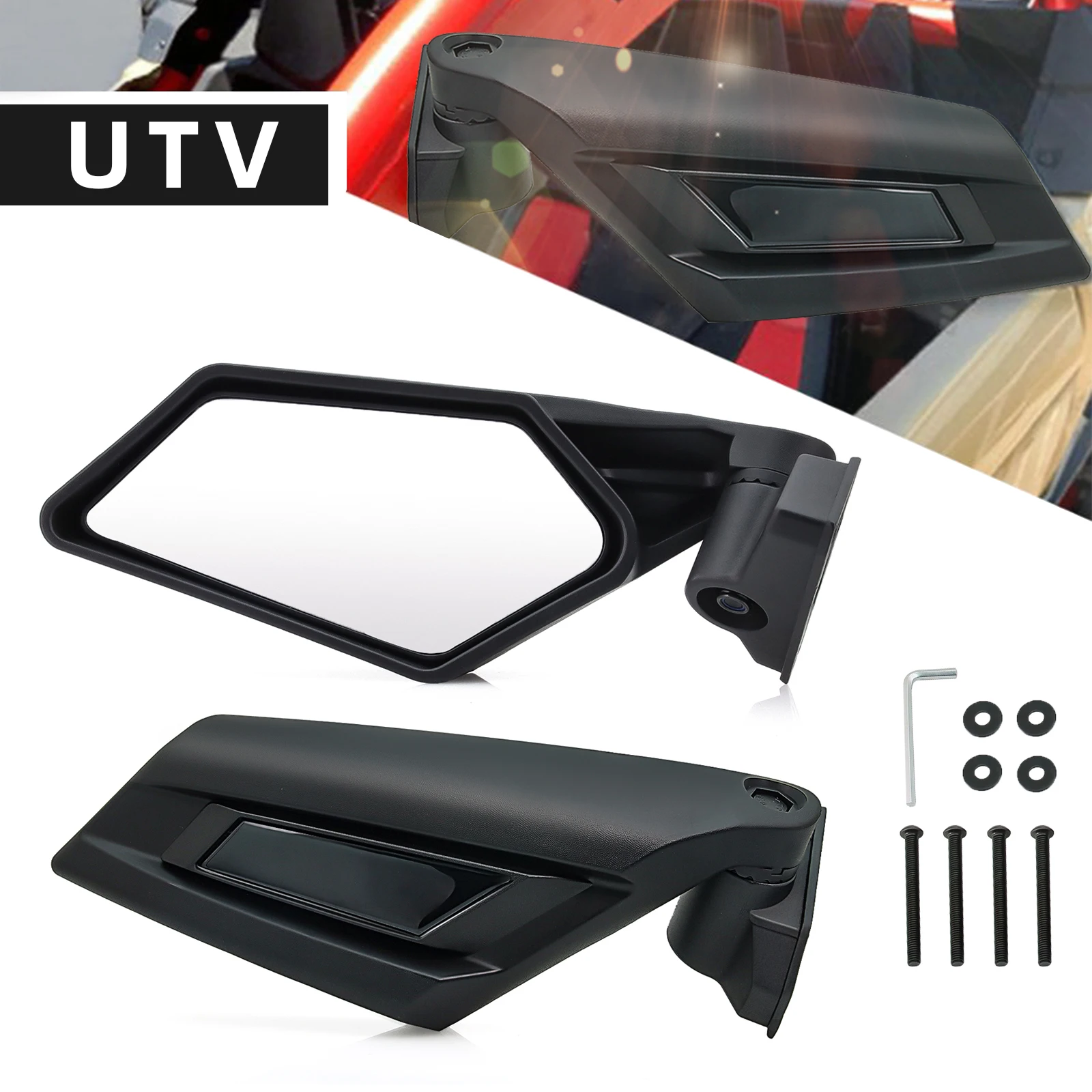 2PC Left & Right UTV Rear View Mirror Rearview Adjustable 4x4 Black Racing SUV Car Side Mirrors Set Rearview Mirrors Outdoor