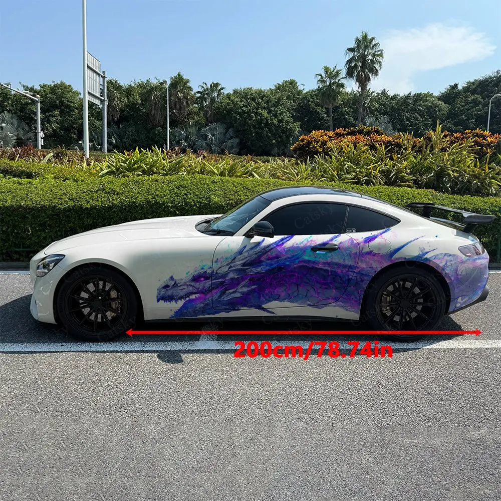 2pcs Neon Flame Majestic Dragon Car Side Wraps, Self-Adhesive PVC Waterproof & Scratch-Resistant Stickers, Car Accessory Gift