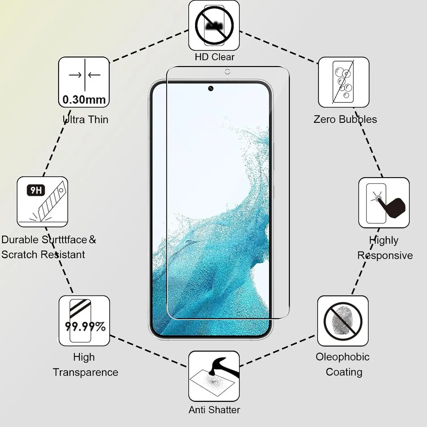1/2/3/4Pcs 0.2mm Tempered Glass For Samsung Galaxy S22 5G Fingerprint Unlock Screen Protector Glass Film