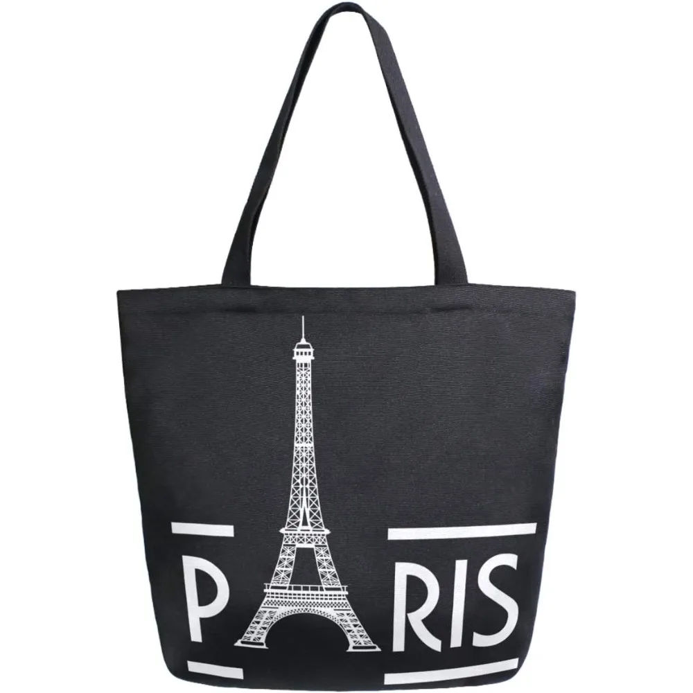 Bolso de hombro de lona Extra grande con patrón de París de la Torre Eiffel, bolso con asa de almacenamiento para gimnasio, playa, viaje Weekender, elegante