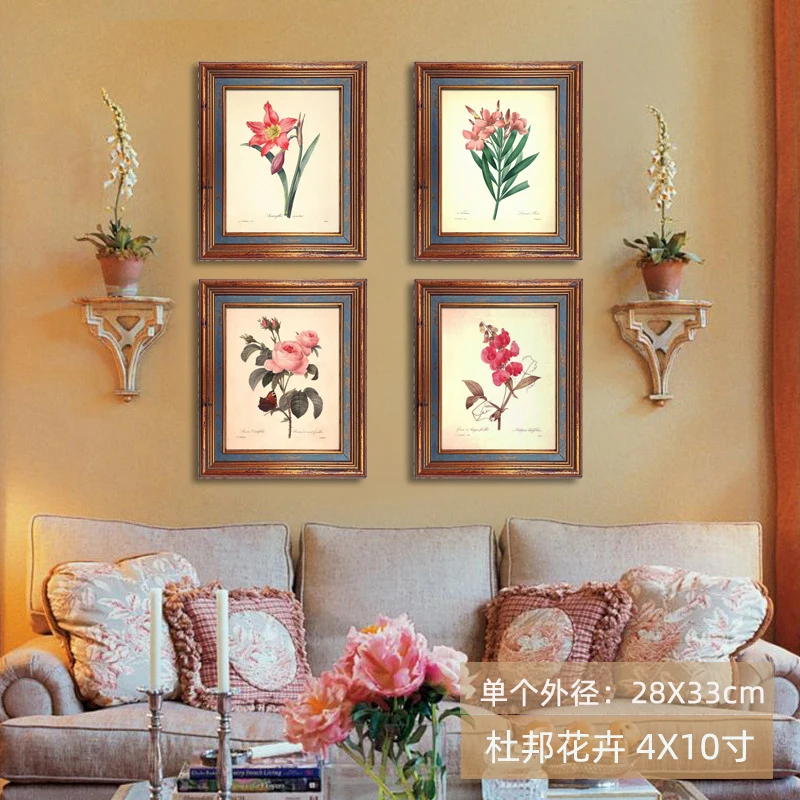 Solid Wood Simple American-Style Photo Wall with a High-End Feel, Decorative for Living Room and Dining Room, Vintage European-Style Picture Frame Wall Hanging, Set of 4 Pieces