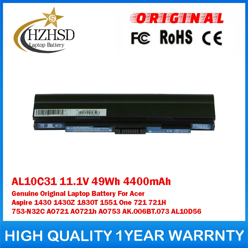 AL10C31 11.1V 49Wh 4400mAh Genuine Original Laptop Battery For Acer Aspire One721 721h 753 AO721 AO721h AO753 1830T BT.00603.113