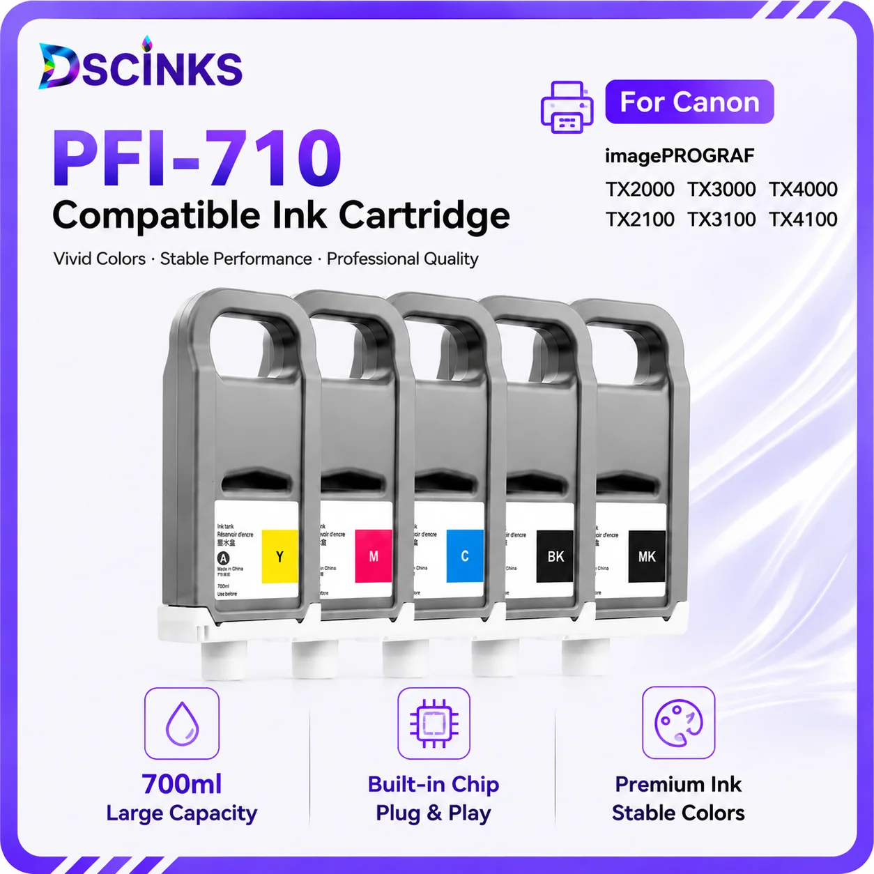 700ML PFI-710 Ink Cartridge for Canon PFI-710 PFI710 Ink Cartridge for Canon TX-2000 TX-3000 TX-4000 TX2100 TX3100 printer