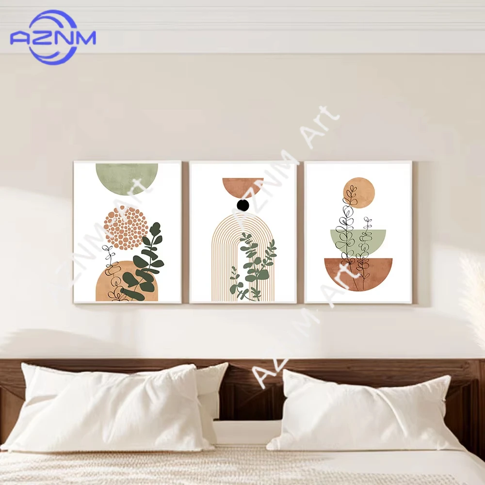 1/3Pcs Boho Abstract Plant Poster Print - mid Century Bohemian Geometry Botanical Art Wall Decor - Single Piece Or Set
