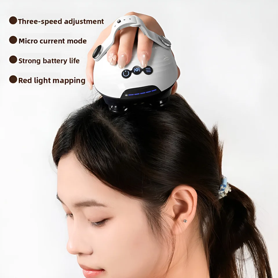 

Электрический массажер для кожи головы с 8 силиконовыми массажными головками, вибрационное устройство для разминания кожи головы, 3 режима для роста волос, стресса, расслабления